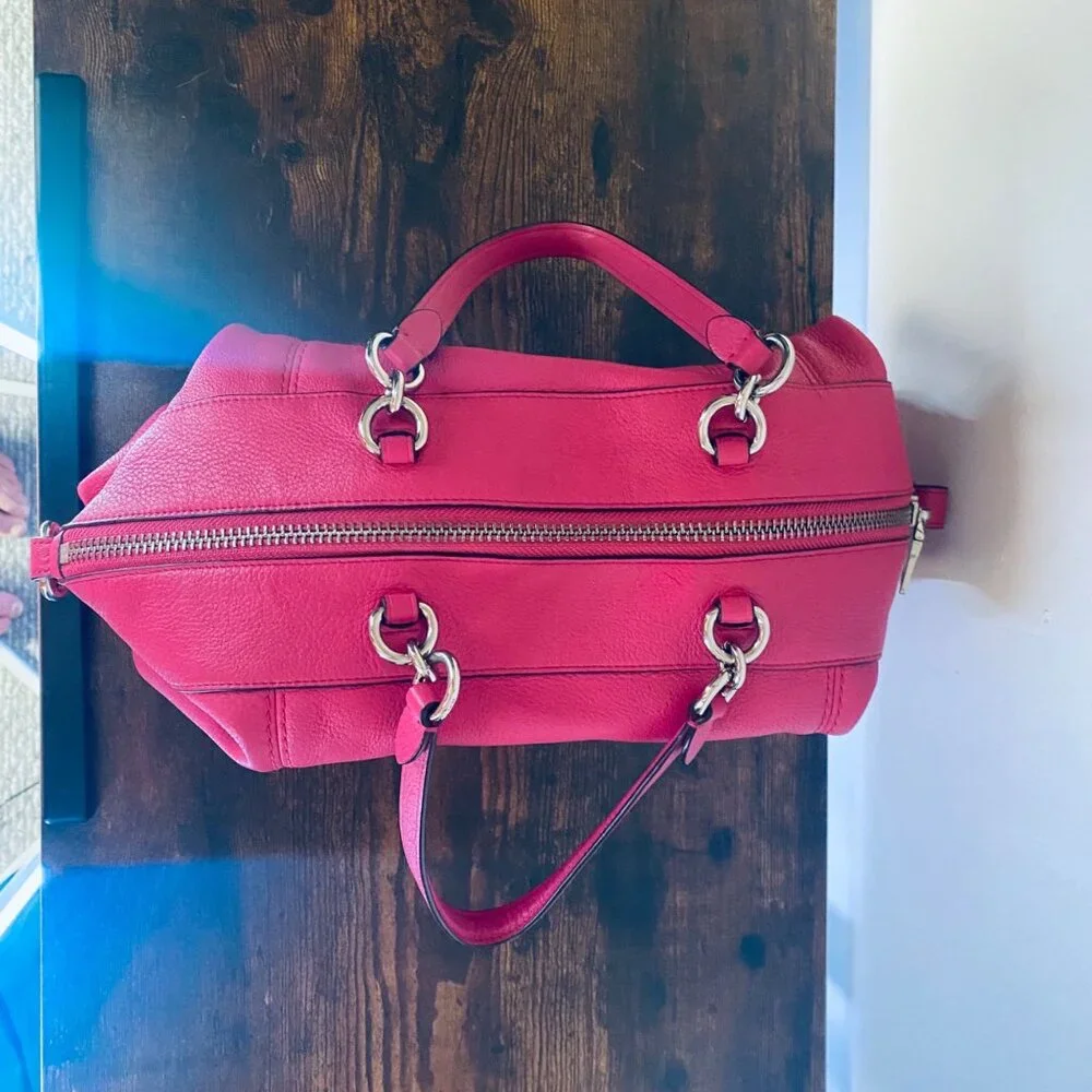 Coach Fuchsia Pink Pebbled Leather Lenox Tote Bag With Detachable Strap - Picture 16 of 16